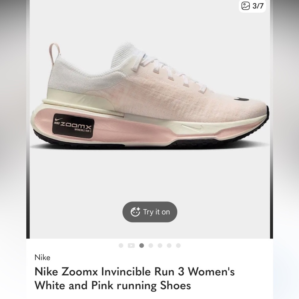 Nike ZoomX Invincible Run 3 Women's Pink and White Shoes 
size 8.5